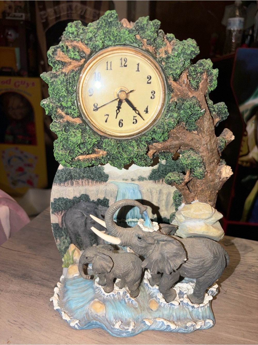 Elephant With Babies Desk Clock Rocks Battery Operated Rustic HTF
